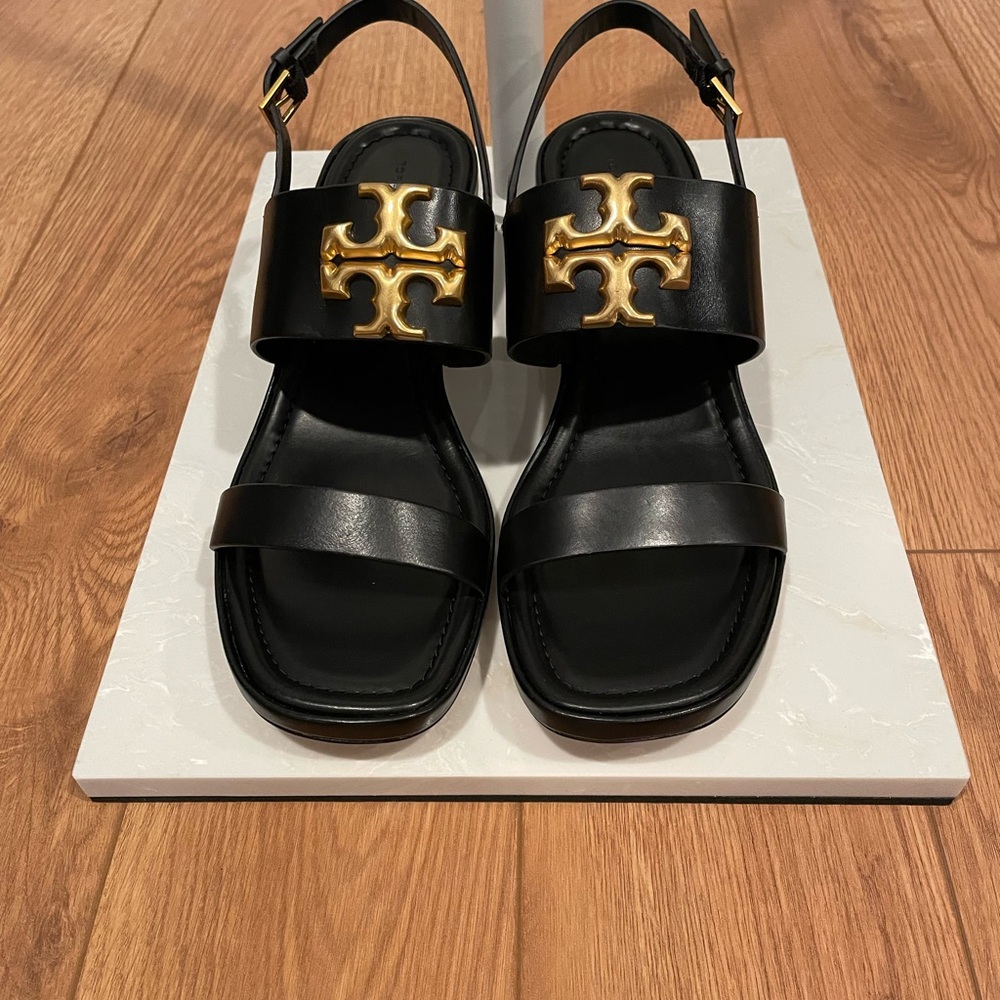 Tory Burch Eleanor Black and Gold Women's Sandals Size 10